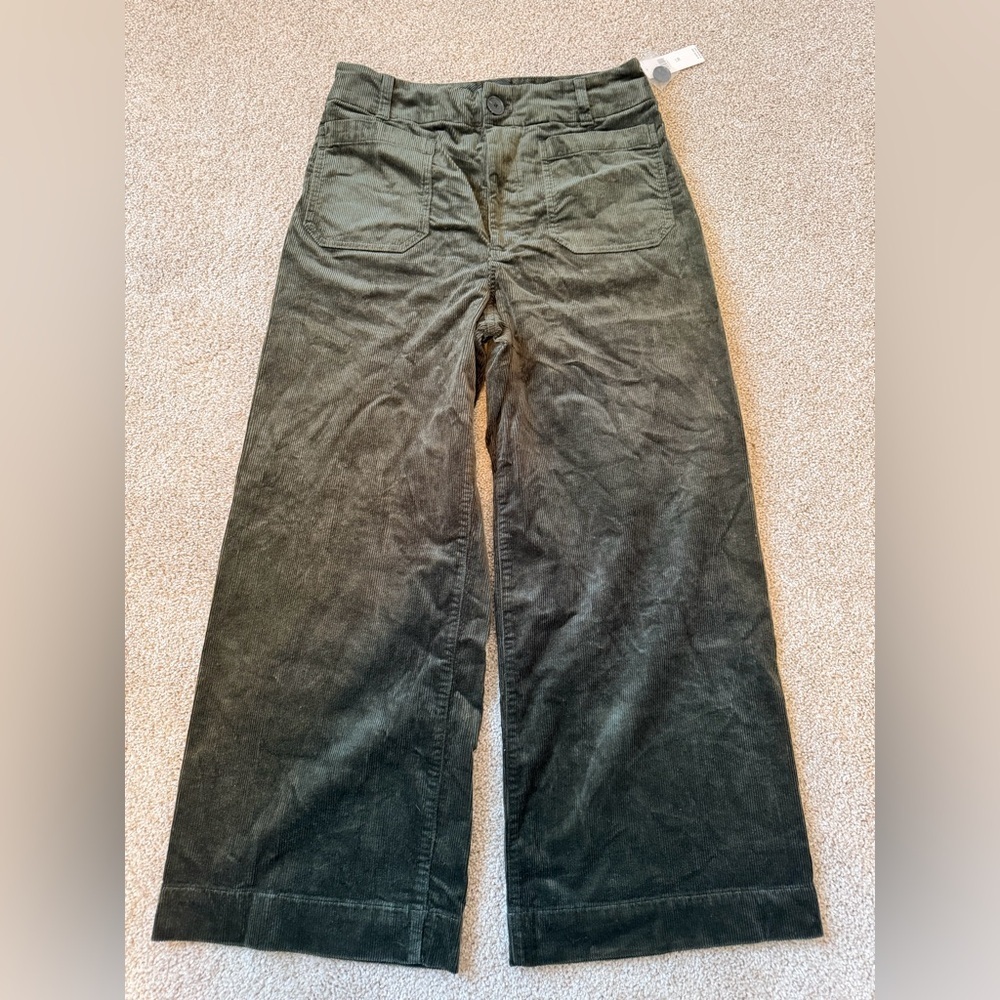 Maeve Anthropologie Colette Green Corduroy Wide leg cropped pants 30 NWT